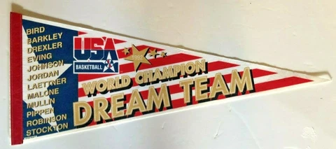 USA BASKETBALL 1992 WORLD CHAMPION DREAM TEAM JORDAN,BIRD,MAGIC PENNANT NEW/MINT Cover