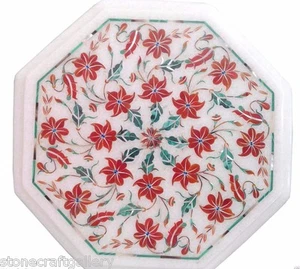 15" White Marble Coffee Table Top Semi Precious Inlay Home Decor - Picture 1 of 1