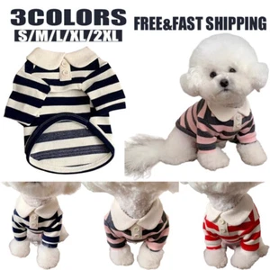 Stripe Small Dog Shirt Cute Pet Cat T-Shirt Dog Puppy Kitten Summer Clothes UK - Picture 1 of 18