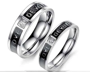 Stainless Steel 316L CZ Love Devotion Promise Ring Couple Wedding Band Set - Picture 1 of 6