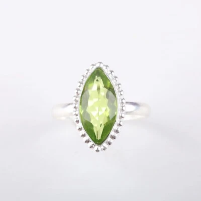 Natural Peridot Gemstone 925 Sterling Silver Ring Green Filigree Marquise Ring. - Image 1 of 2