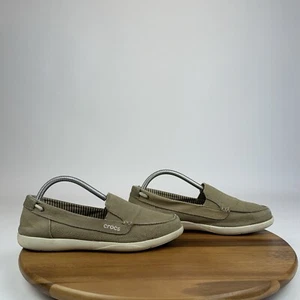 Womens Crocs Walu Khaki Tan Canvas Casual Comfort Slip On Loafers Shoes Size 10 - Picture 1 of 8