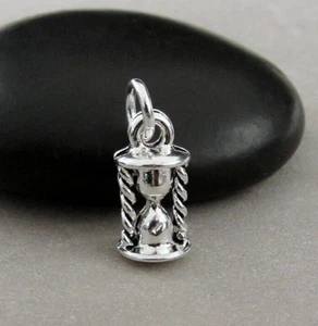 Silver Hourglass Charm - Sand Timer Charm - Timepiece Charm Pendant - Picture 1 of 2