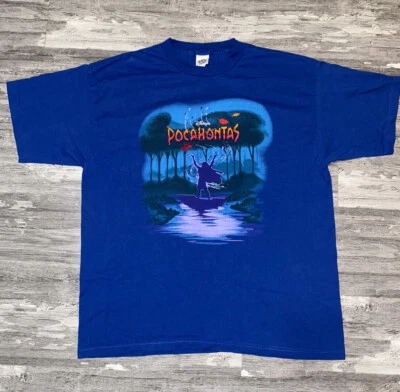 Camiseta De Colección Años 90 Disney Store Pocahontas Logo Bordado DOBLE CARA Azul Talla XXL Foto 1 de 4