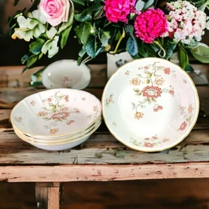Set of 4 Nikko China Supreme Lotus Soup Bowls White Gold Trim Floral 7” in Japan - Picture 1 of 13