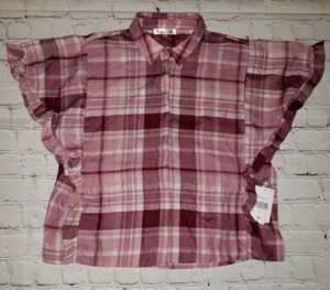 Neu mit Etikett Love More Damen Medium rosa kariertes geknöpftes Oberteil mit Gingham-Muster  - Bild 1 von 3