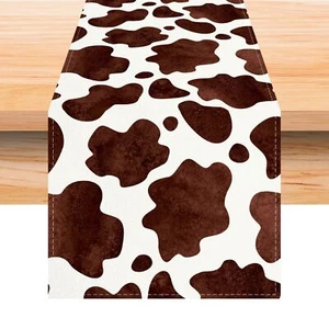 Linen Watercolor Cow Print Table Runner 72 Inches Long Cowhide Tablecloth Far... - Picture 1 of 6
