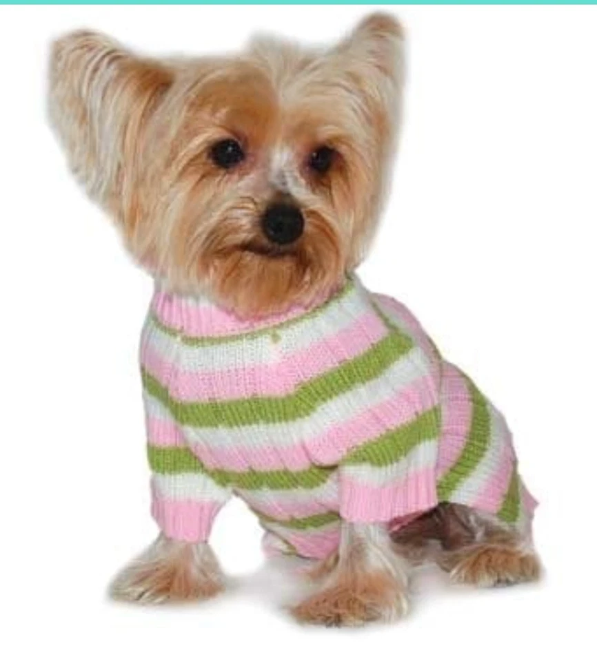 Puppy Pawer by DOGO Pink and Green Striped Sweater - Size Large - Image 1 of 1