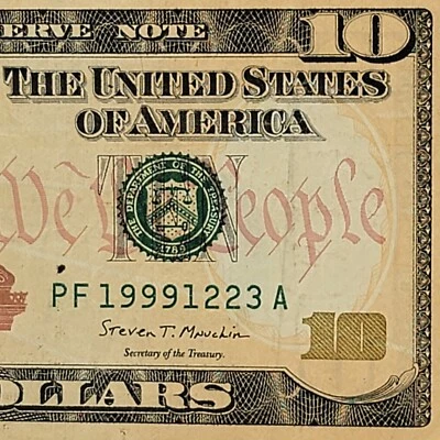 December 23rd 1999 Birthday Note Fancy Serial Number Ten Dollar Bill PF19991223A - Image 1 of 4