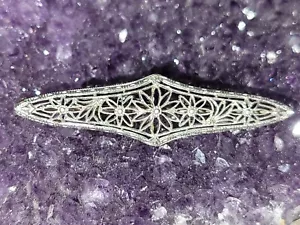 14K White Gold Art Deco Style Open Work Filigree Brooch 3.06 grams - Picture 1 of 21