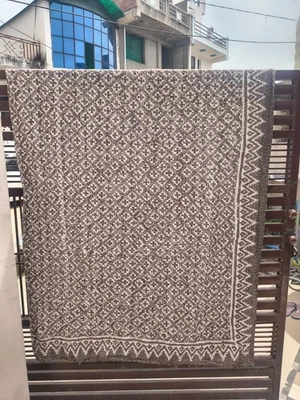 Indian Kantha Quilt King Size Handmade Cotton Bedspread Boho Throw Blanket - Image 1 of 4