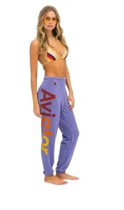 Aviator Nation Lavender Purple Sweatpants  M Rainbow Spell Out Lounge Athleisure - Picture 1 of 11