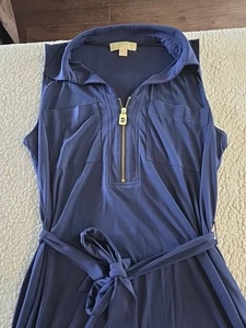 Michael Kors Midikleid XL dunkelblau ärmellos Taschen Kragen goldfarben Reißverschluss - Bild 1 von 10