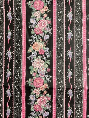 Concord Fabrics/Joan Kessler Striped Florals Cotton Fabric, 1yd - Image 1 of 3