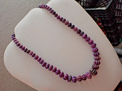 Genuine Rare Sugilite from Wessel mines melon shape beads necklace 18" 51.71gm - Image 1 of 4