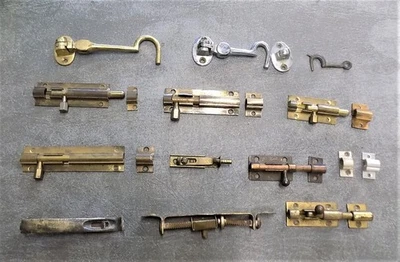 Job Lot of  Vintage Brass and iron Sliding Door Bolts & Keeps & Others - Image 1 of 3