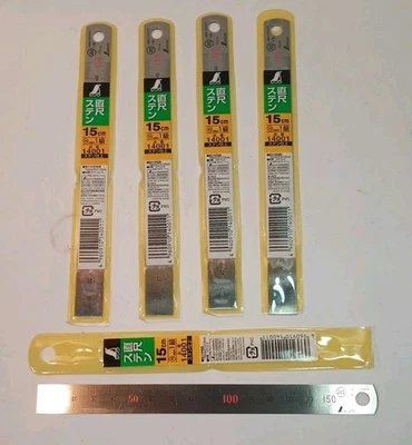 (Cantidad 5) Regla rígida de acero inoxidable Shinwa 14001 escala 15 cm, regla Foto 1 de 3