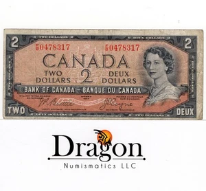 BILLETE DE 2 DÓLARES BANCO DE CANADÁ 1954 ISABEL II CON CARA DE DIABLO CIRCULADO - Imagen 1 de 2