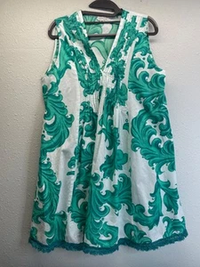 Modaposa Felice Pintuck Sleeveless Cotton Dress in Green/white Size Med - Picture 1 of 10