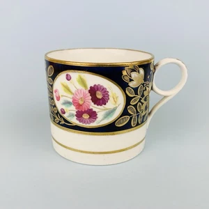 Antique Georgian Machin ? 374 Hand Painted Floral Coffee Can c1810’s Cobalt Gilt - Picture 1 of 9