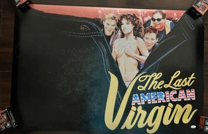 1982 LAST AMERICAN VIRGIN LAWRENCE MONOSON POSTER FILM FIRMATO 36X24 CON CERTIFICATO DI AUTENTICITÀ JSA - Foto 1 di 3