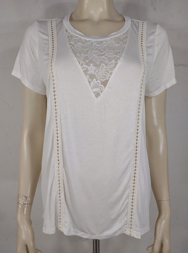 OFF WHITE Camicia camicetta nuova con etichette Modcloth avorio bianco sporco inserto pizzo manica corta grande