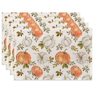Fall Placemats Placemats-Watercolor Fall Pumpkins and Leaves Linen Table Plac... - Picture 1 of 7