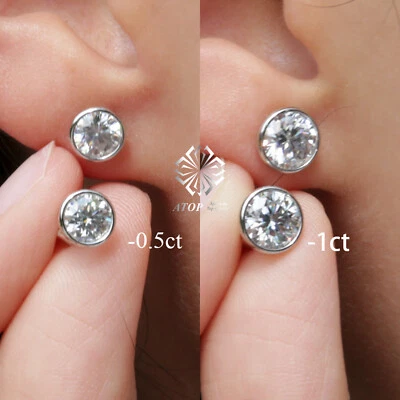 Real Moissanite Round Cut 5/6.5mm Earrings Sterling Silver with 18K White Gold - Image 1 of 4