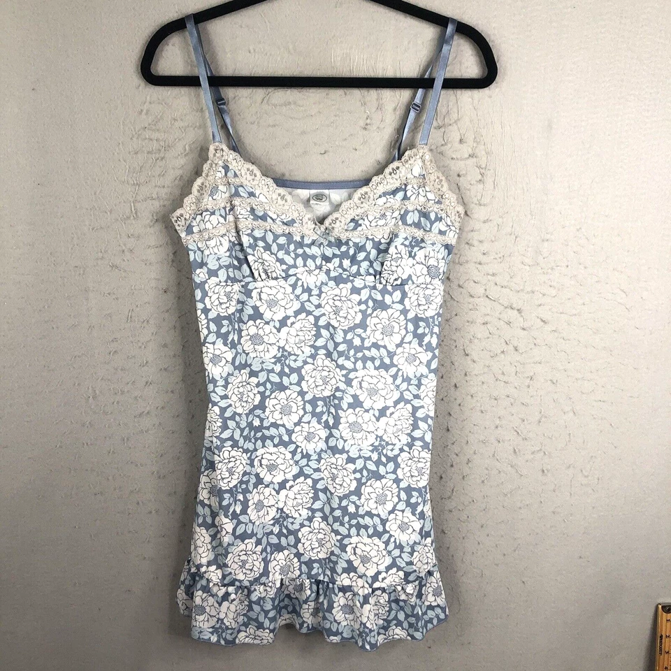 Camisón Laura Ashley Mujer Pequeño Azul Floral Babydoll Encaje Ribete Femenino Y2K Foto 1 de 4