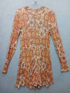 Free People Women's A-line Mini M Rust Orange Paisley Boho Long Sleeve - Picture 1 of 13