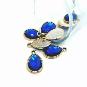 4, 20 or 50 BULK pcs Bright Blue Rhinestone Teardrop Charms - US Seller - BL1023 - Picture 1 of 4
