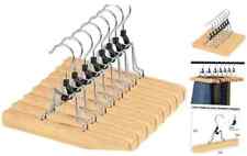  12 Pack Wooden Pants Hangers with Clips Non Slip Skirt Hangers Trouser Natural