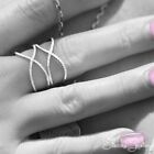 CRISS CROSS RING Solid 925 Sterling Silver Clear Stones Large X Ring Size 11
