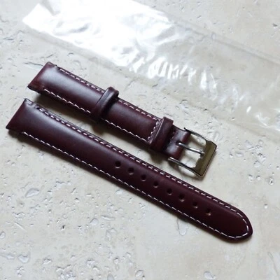 BRACELET de MONTRE en CUIR VERITABLE MARRON BORDEAUX LISSE 16mm NEUF - Photo 1/4