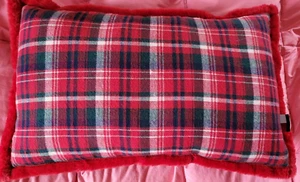 Tommy Hilfiger Decorative Throw Accent Pillow Plaid Flannel Red Plush 24" x 16" - Picture 1 of 11