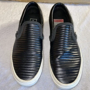 VANS 721356 Shoe M 6 W 7.5 Sneakers Black Ribbed Leather Slip On Skate Casual - Picture 1 of 10