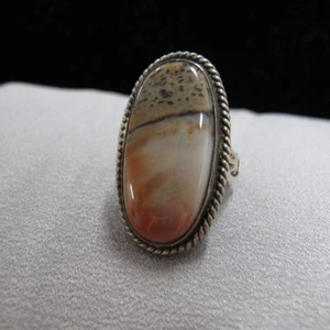 Vintage Native American Sterling Silver Petrified Wood Oval Ring SZ 6.5 13g C635 - Picture 1 of 7
