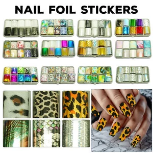 Láminas para uñas 10 rollos mezcladas arte en uñas envolturas de láminas adhesivas calcomanía brillo - Imagen 1 de 49