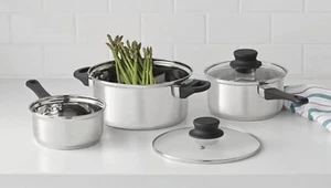 Mainstays 5 Piece Cookware Set Stainless Steel 2 Saucepans, 1 Dutch Oven, 2 Lids - Picture 1 of 5