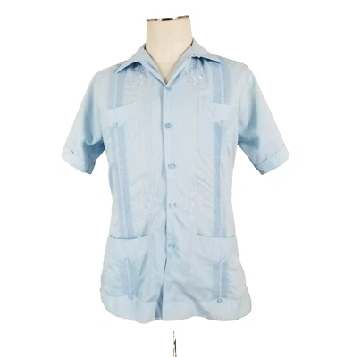Рубашка мужская Guayabera Yucatecas Princeton небольшая вышитая синяя с коротким рукавом - Изображение 1 из 4