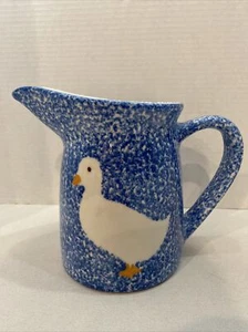 Large Pitcher Sponge Ware Blue Goose by N. S Gustin Pottery Los Angeles  - Picture 1 of 10