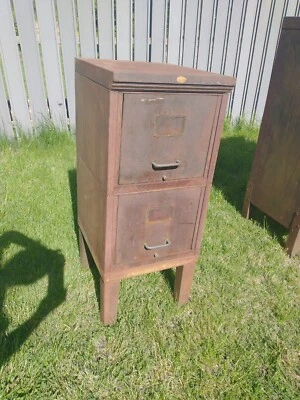 1930s American Industrial Steel Stackable 2 PC. Footed File Cabinet - Image 1 of 4
