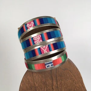 4er Set Stoff Metall Handarbeit Armbänder Multicolor Manschette Südamerika? - Bild 1 von 5