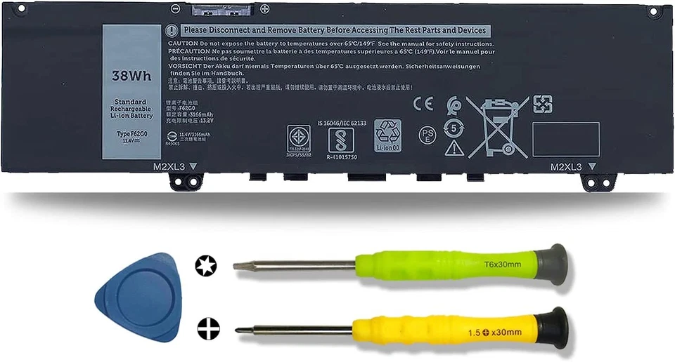 Bateria 38Wh F62G0 para Dell Inspiron 13 7000 2 em 1 Series 7373 7370 7380 7386  - Imagem 1 de 4