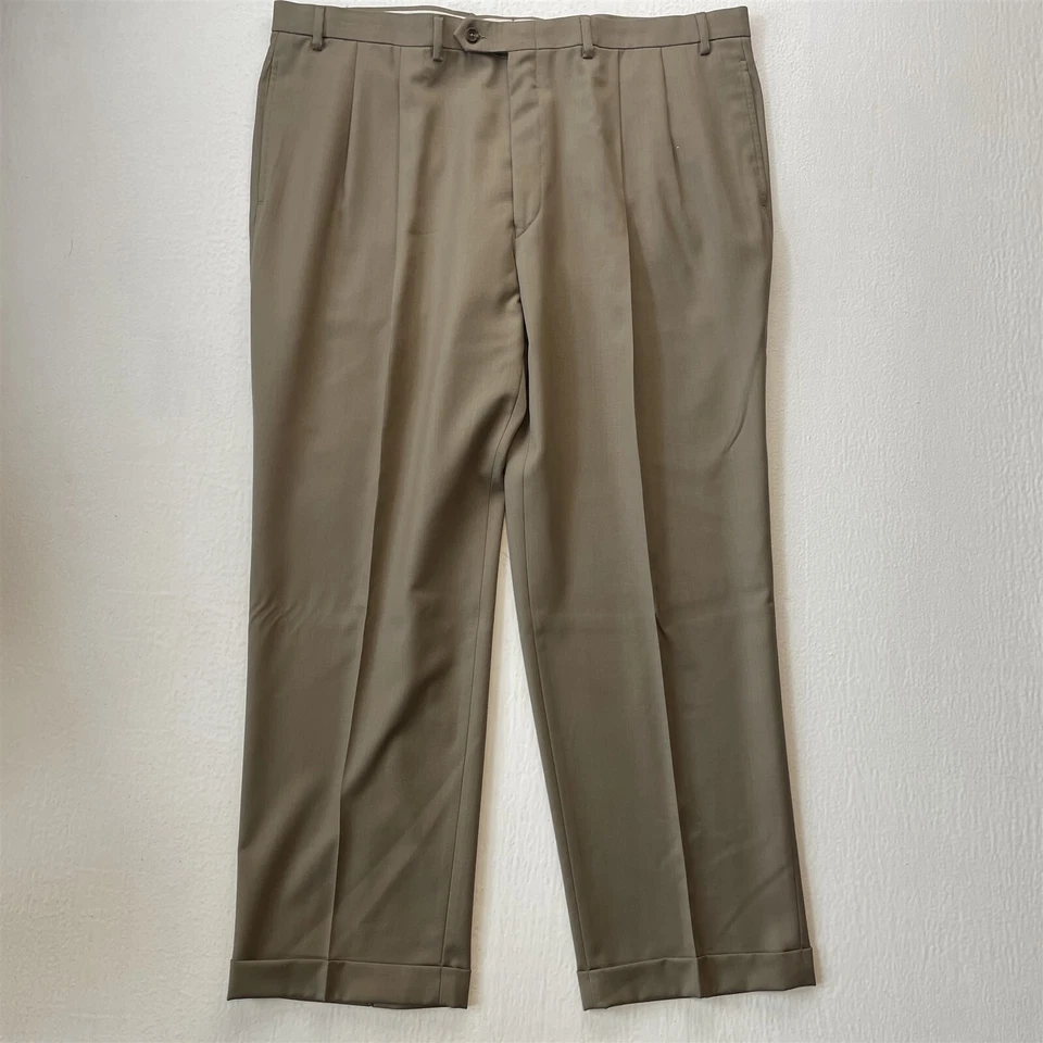 Pantalones de vestir Lauren Ralph Lauren 40x30 caqui plisados con puños 100 % lana para hombre Foto 1 de 4