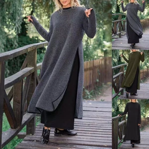 Plus Size Women Solid Loose Casual Jumper Dress Ladies Winter Holiday Long Dress - Picture 1 of 14