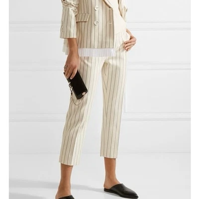 Victoria Victoria Beckham Striped Crop Pants Size 6 Cream Navy Straight Wool - Image 1 of 4