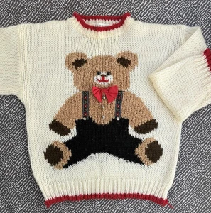 Vintage Heidi Hand Knitted Christmas Teddy Bear Women's Sweater Size L - Picture 1 of 9