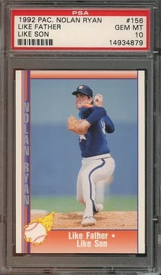 1992 PAC. Nolan Ryan #156 Like Father Like Son GEM-MT PSA 10 Astros POP 21 4879 - Image 1 of 2