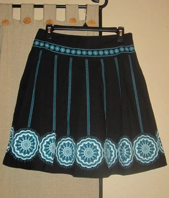 Heart Soul s skirt 1 m floral black azure blue vintage full fun zip side - Image 1 of 2